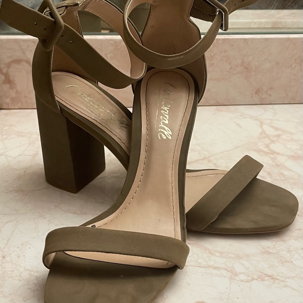 Olive Green Block Heel Sandals